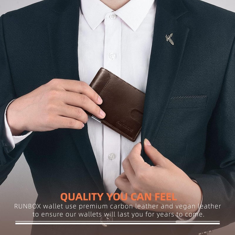 RUNBOX محافظ نقود للرجال، محفظة جلدية رفيعة للرجال، محفظة جيب أمامية مانعة لتقنية RFID، حامل بطاقات ائتمان رفيع مع علبة هدايا - Image 5